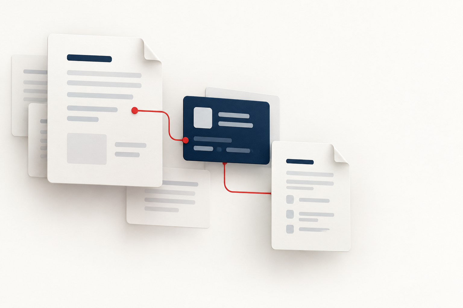 Illustration of connected business documents and digital records