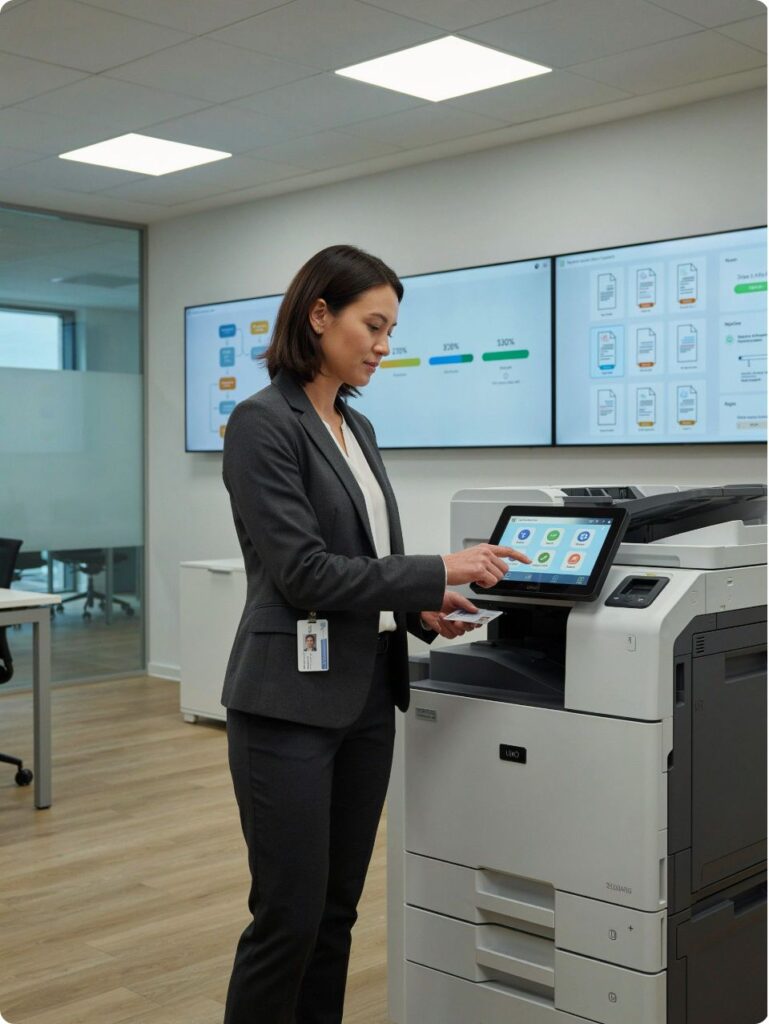 Illustration of document release at a multifunction printer