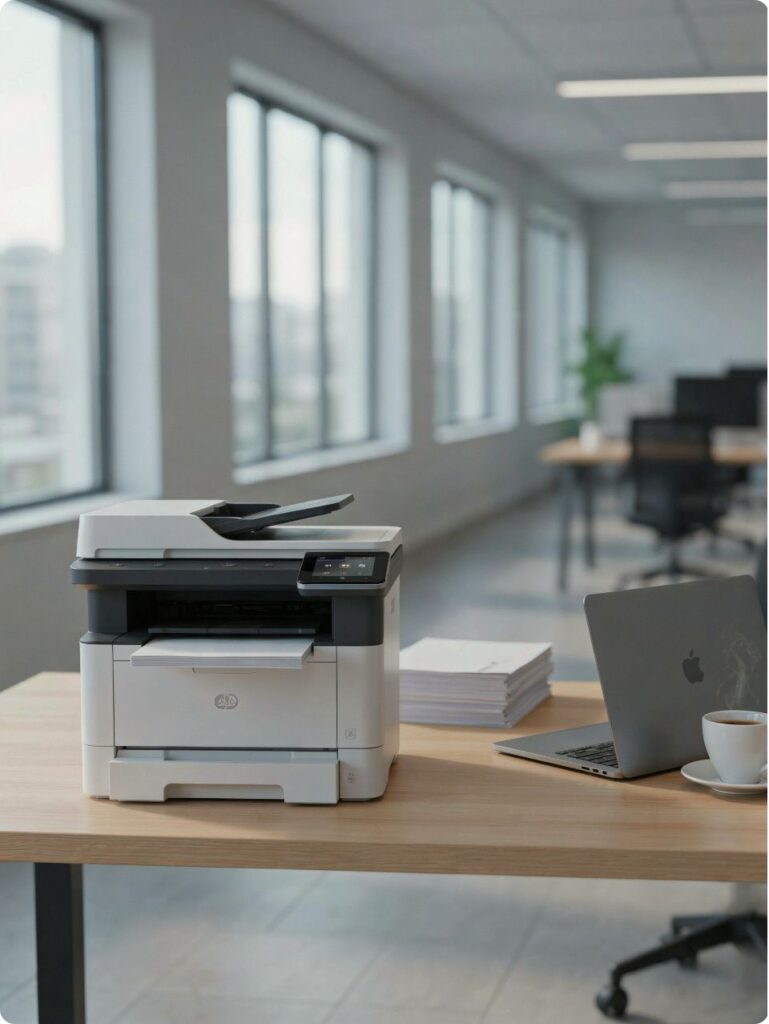 Illustration of a multifunction printer in an office
