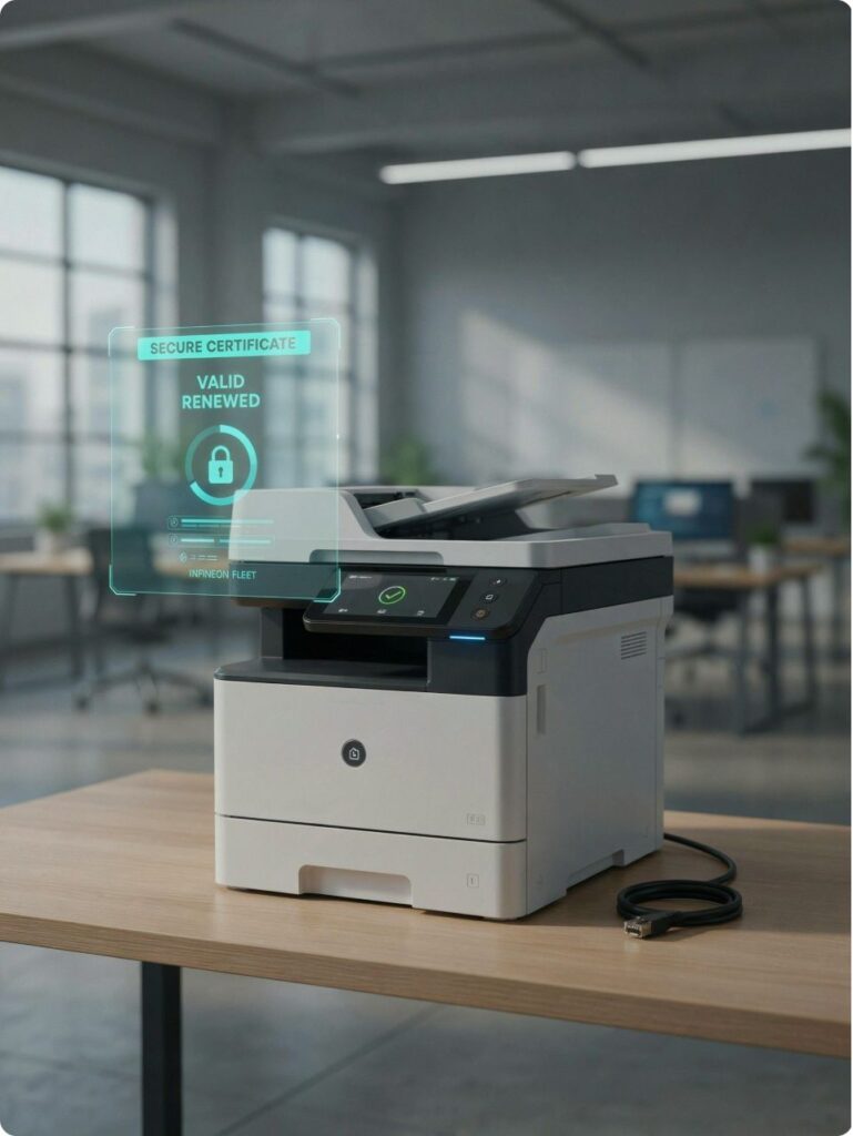 Illustration of device security controls on a multifunction printer