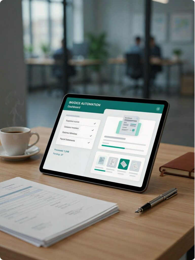 Illustration of a digital invoice workflow on a laptop
