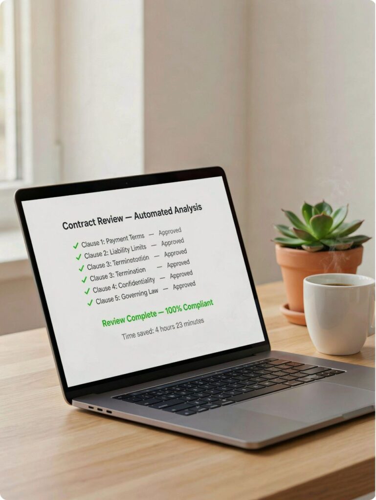 Illustration of contract review on a laptop