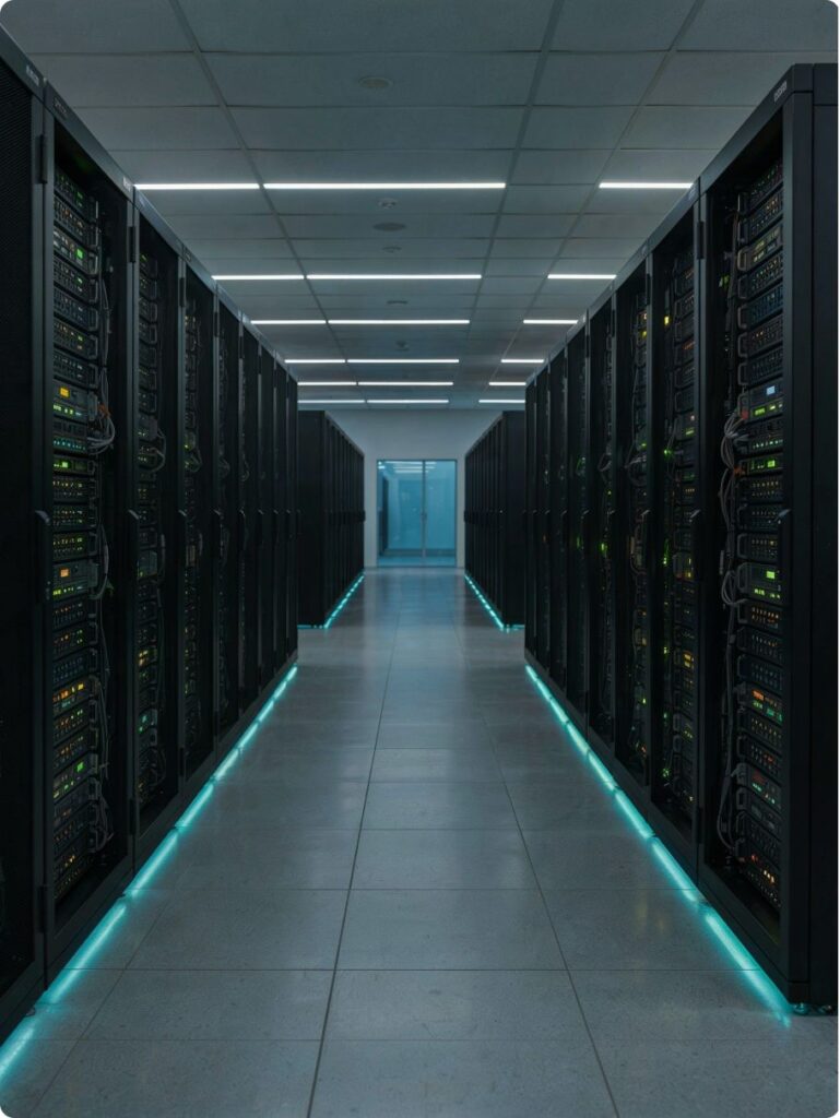 Illustration of a data centre server corridor